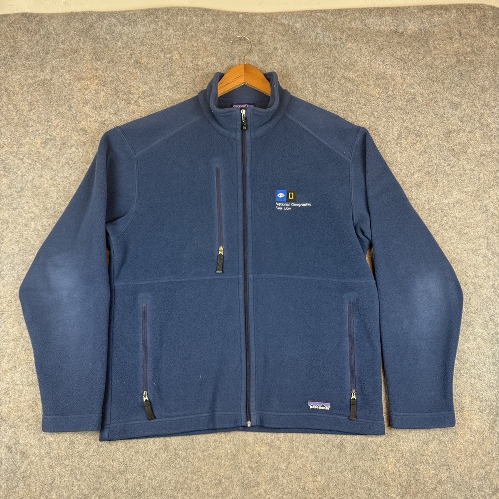 Patagonia Synchilla Sweater National Geographic Sea Lion Mens Medium Blue Fleece